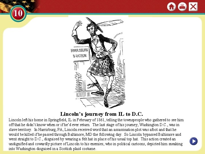 Lincoln’s journey from IL to D. C. Lincoln left his home in Springfield, IL