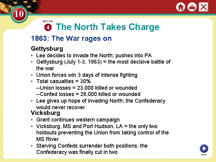SECTION 4 The North Takes Charge 1863: The War rages on Gettysburg • Lee