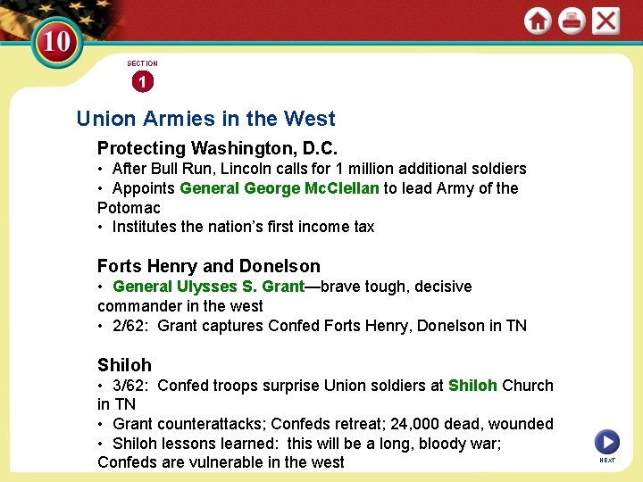 SECTION 1 Union Armies in the West Protecting Washington, D. C. • After Bull
