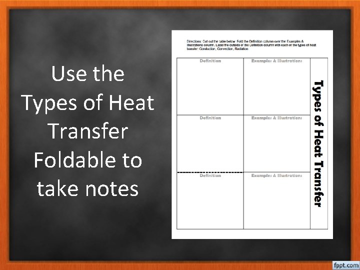 Use the Types of Heat Transfer Foldable to take notes 