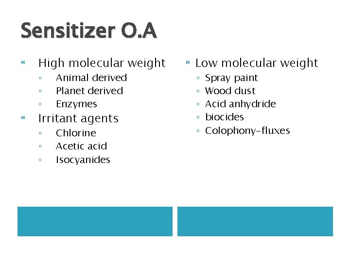 Sensitizer O. A High molecular weight ◦ ◦ ◦ Animal derived Planet derived Enzymes