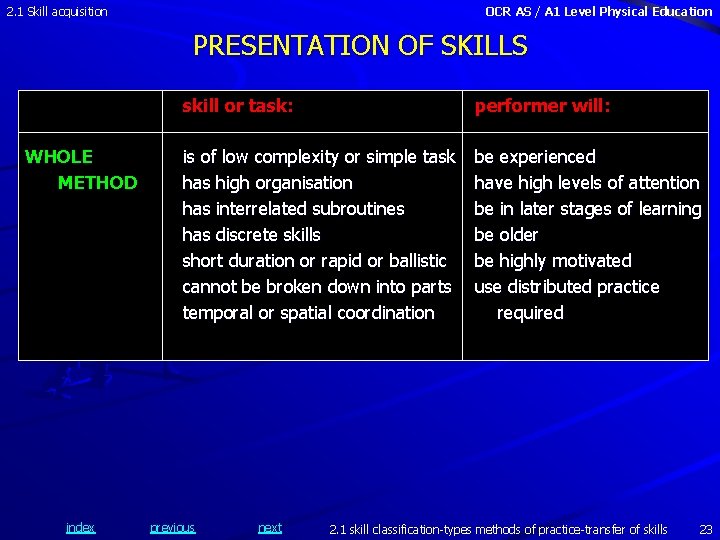 2. 1 Skill acquisition OCR AS / A 1 Level Physical Education PRESENTATION OF