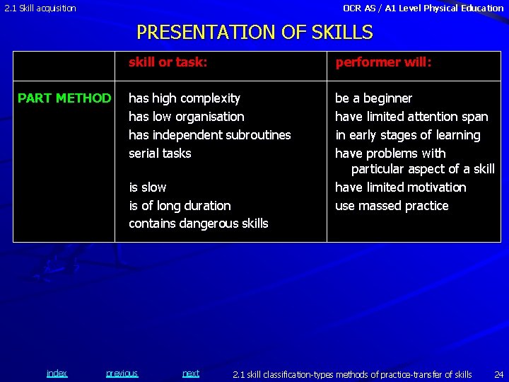 2. 1 Skill acquisition OCR AS / A 1 Level Physical Education PRESENTATION OF