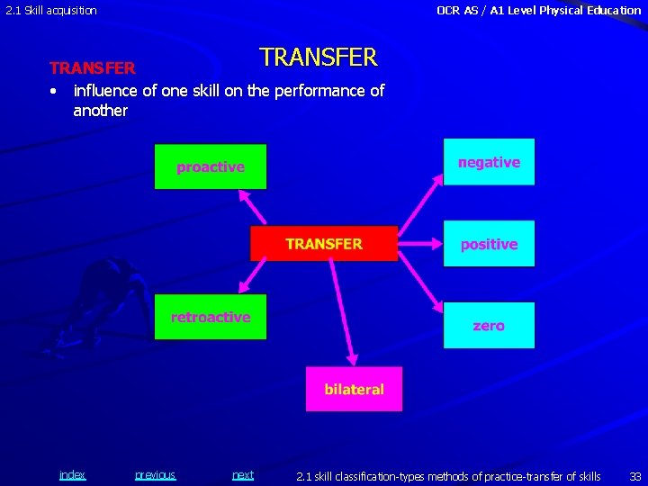 2. 1 Skill acquisition OCR AS / A 1 Level Physical Education TRANSFER •
