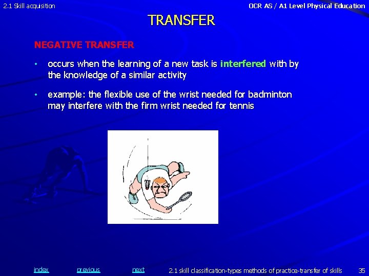 2. 1 Skill acquisition OCR AS / A 1 Level Physical Education TRANSFER NEGATIVE