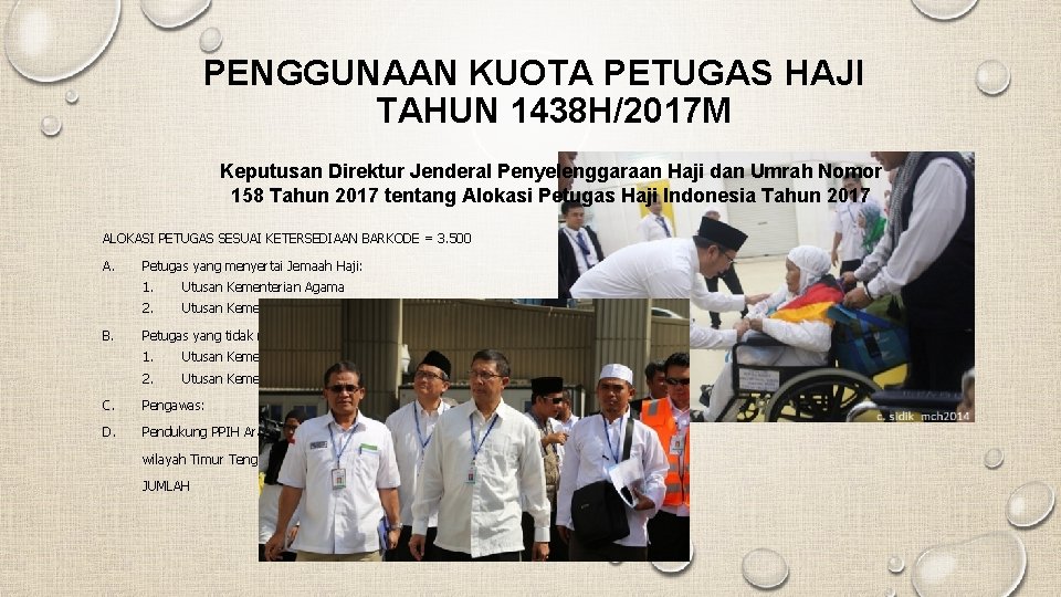 PENGGUNAAN KUOTA PETUGAS HAJI TAHUN 1438 H/2017 M Keputusan Direktur Jenderal Penyelenggaraan Haji dan