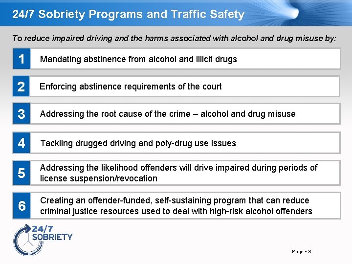 24/7 Sobriety Programs and Traffic Safety To reduce impaired driving and the harms associated
