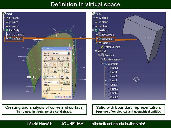 Definition in virtual space Creating and analysis of curve and surface. Solid with boundary