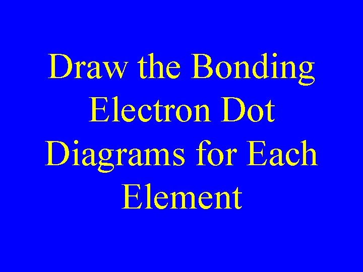 Draw the Bonding Electron Dot Diagrams for Each Element 