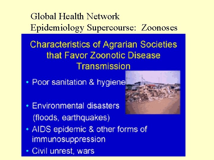 Global Health Network Epidemiology Supercourse: Zoonoses 