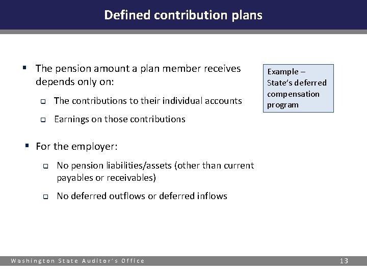Defined contribution plans § The pension amount a plan member receives depends only on: