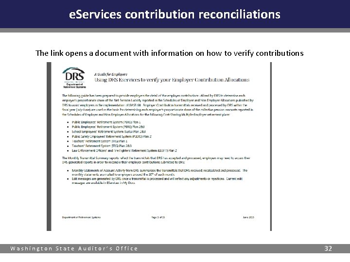 e. Services contribution reconciliations The link opens a document with information on how to