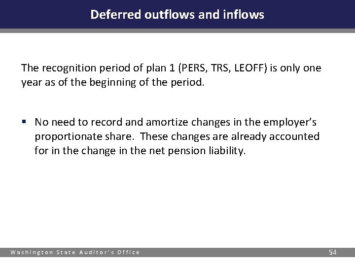 Deferred outflows and inflows The recognition period of plan 1 (PERS, TRS, LEOFF) is