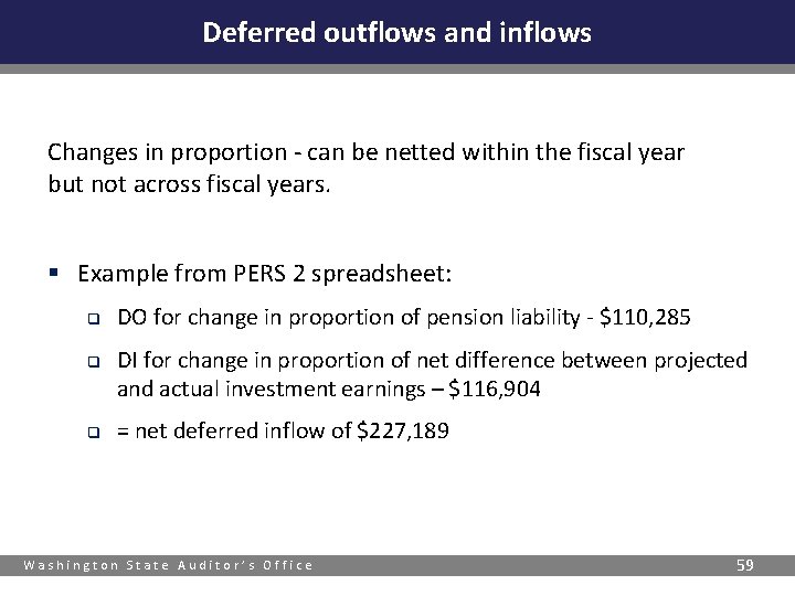Deferred outflows and inflows Changes in proportion - can be netted within the fiscal