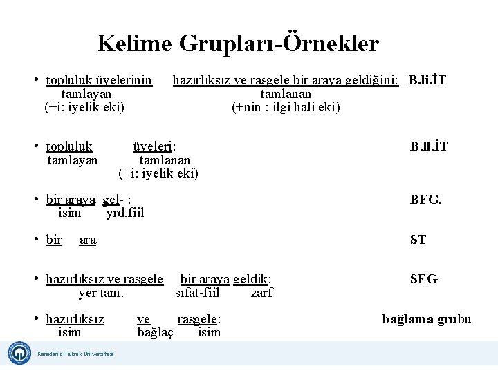 Kelime Grupları-Örnekler • topluluk üyelerinin hazırlıksız ve rasgele bir araya geldiğini: B. li. İT