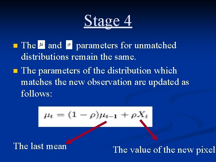 Stage 4 n n The and parameters for unmatched distributions remain the same. The