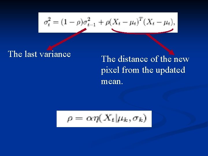 The last variance The distance of the new pixel from the updated mean. 