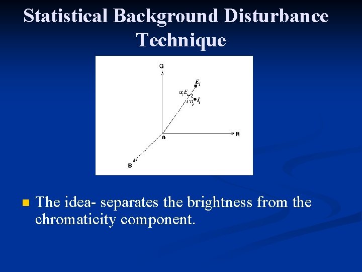 Statistical Background Disturbance Technique n The idea- separates the brightness from the chromaticity component.
