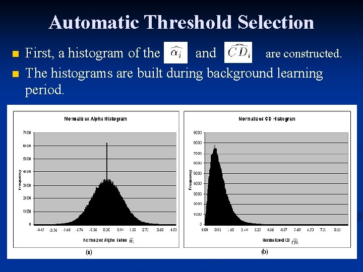 Automatic Threshold Selection n First, a histogram of the and are constructed. The histograms