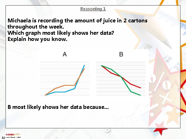 Reasoning 1 Michaela is recording the amount of juice in 2 cartons throughout the