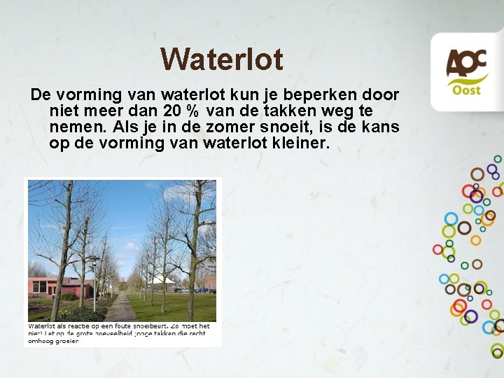 Waterlot De vorming van waterlot kun je beperken door niet meer dan 20 %