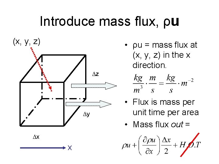Introduce mass flux, ρu (x, y, z) Dz • ρu = mass flux at