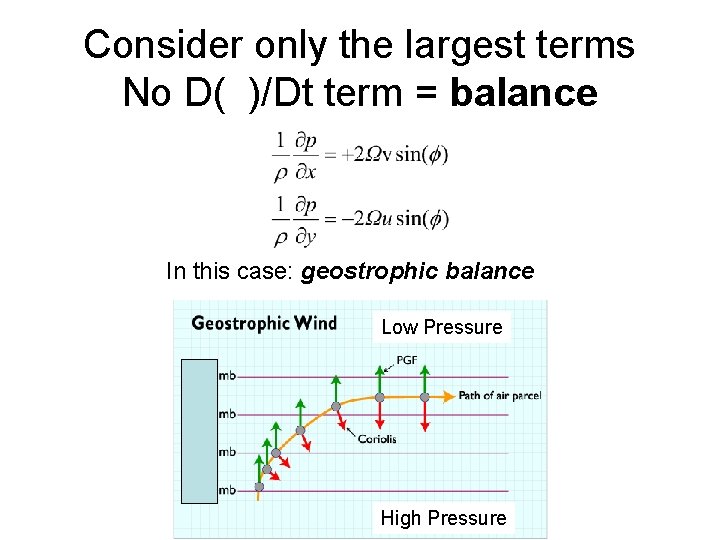 Consider only the largest terms No D( )/Dt term = balance In this case: