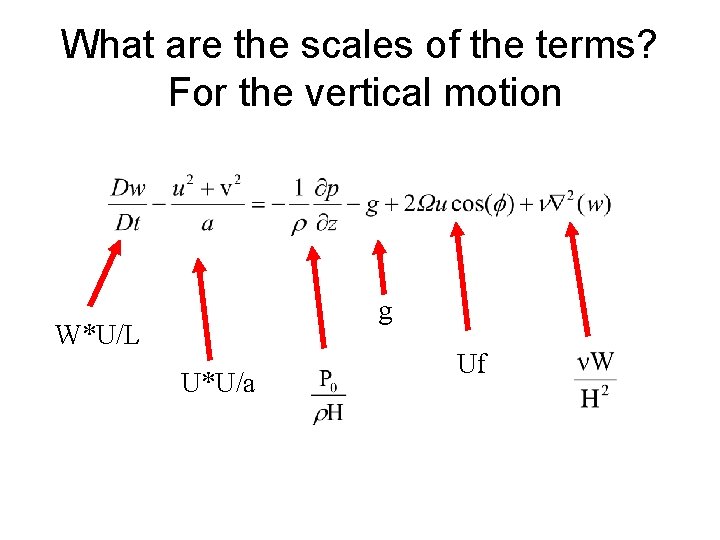 What are the scales of the terms? For the vertical motion g W*U/L U*U/a