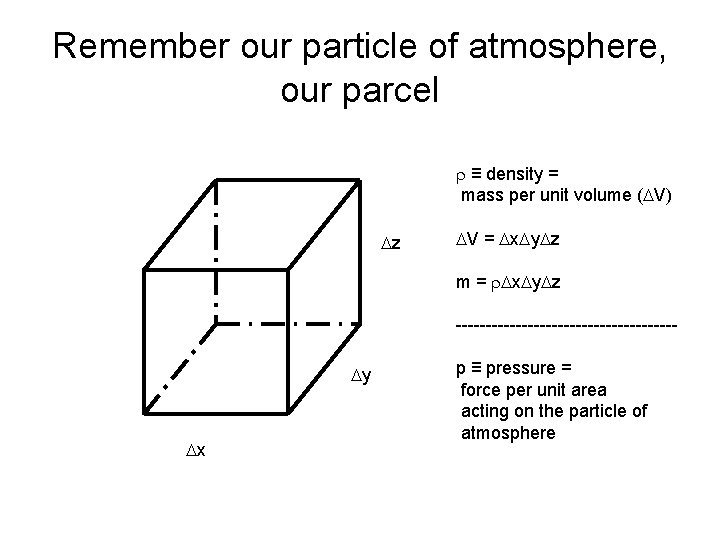 Remember our particle of atmosphere, our parcel r ≡ density = mass per unit