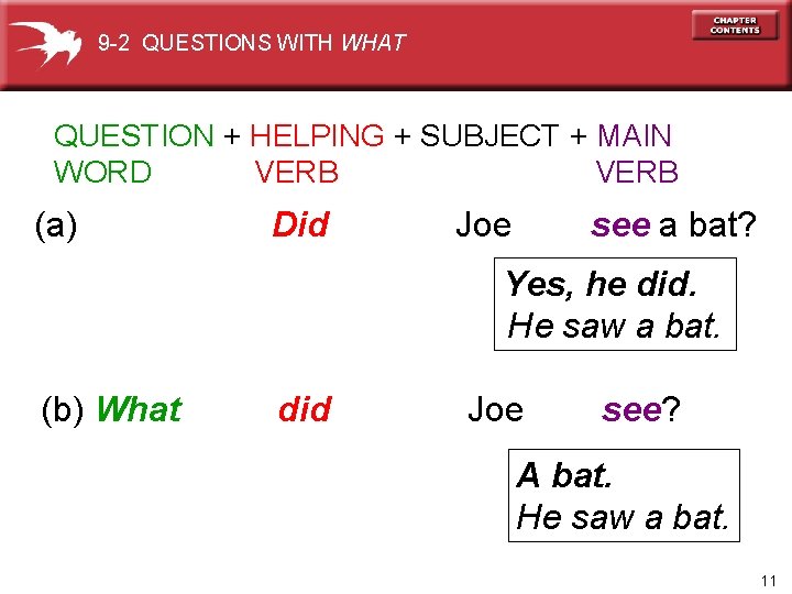 9 -2 QUESTIONS WITH WHAT QUESTION + HELPING + SUBJECT + MAIN WORD VERB