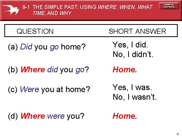 9 -1 THE SIMPLE PAST: USING WHERE, WHEN, WHAT TIME, AND WHY QUESTION SHORT