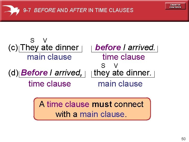 9 -7 BEFORE AND AFTER IN TIME CLAUSES S V (c) They ate dinner