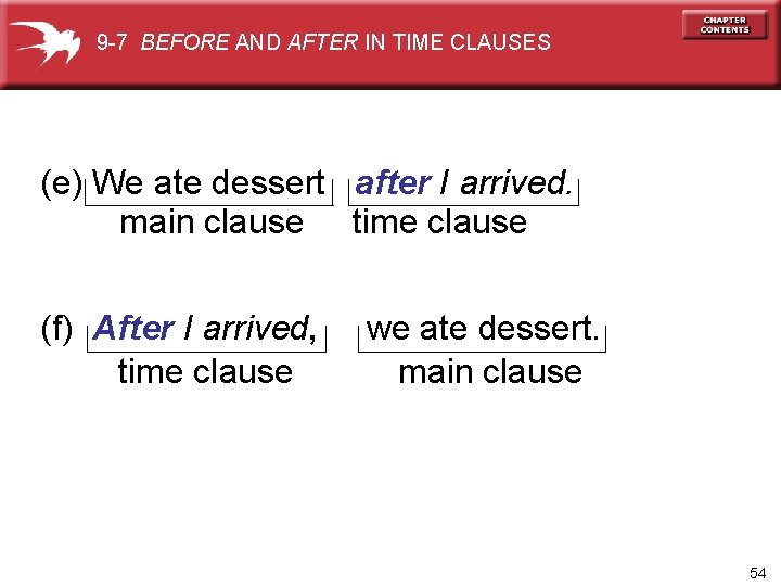 9 -7 BEFORE AND AFTER IN TIME CLAUSES (e) We ate dessert after I