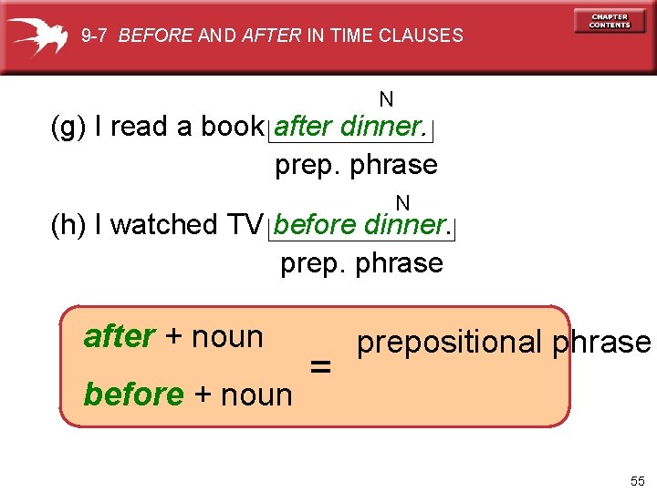9 -7 BEFORE AND AFTER IN TIME CLAUSES N (g) I read a book