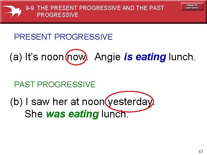 9 -9 THE PRESENT PROGRESSIVE AND THE PAST PROGRESSIVE PRESENT PROGRESSIVE (a) It’s noon