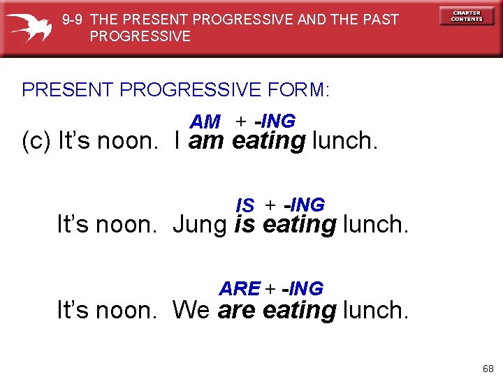 9 -9 THE PRESENT PROGRESSIVE AND THE PAST PROGRESSIVE PRESENT PROGRESSIVE FORM: AM +