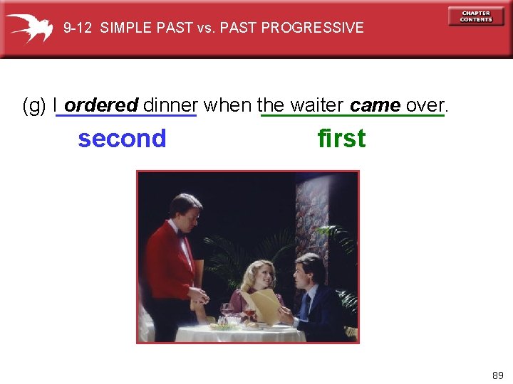9 -12 SIMPLE PAST vs. PAST PROGRESSIVE (g) I ordered dinner when the waiter