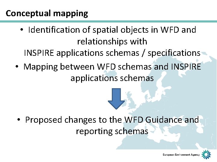 Conceptual mapping • Identification of spatial objects in WFD and relationships with INSPIRE applications