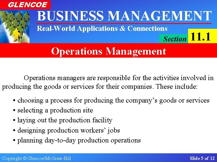 GLENCOE BUSINESS MANAGEMENT Real-World Applications & Connections Section 11. 1 Operations Management The Role