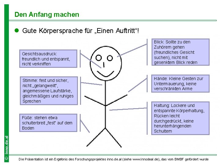 Den Anfang machen l Gute Körpersprache für „Einen Auftritt“! Gesichtsausdruck: freundlich und entspannt, nicht