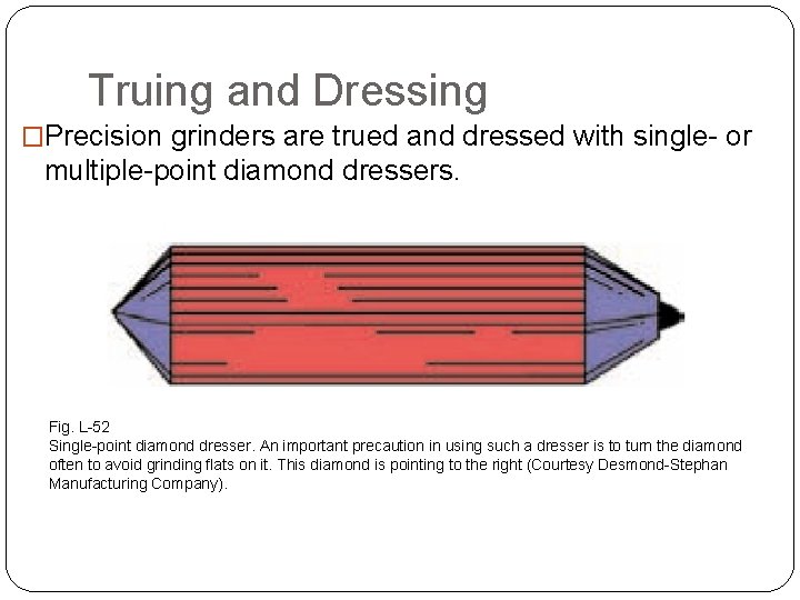 TRUING, BALANCING & DRESSING Truing and Dressing �Precision grinders are trued and dressed with