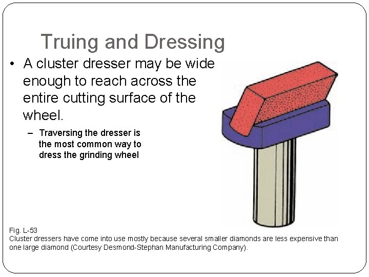 TRUING, BALANCING & DRESSING Truing and Dressing • A cluster dresser may be wide