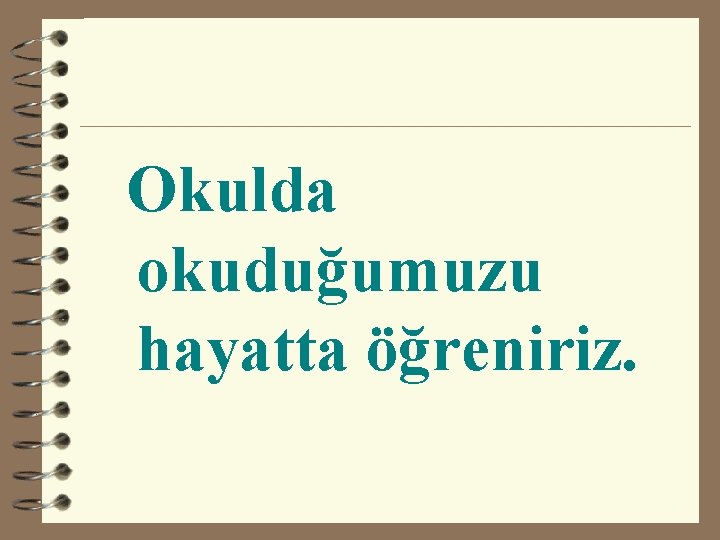 Okulda okuduğumuzu hayatta öğreniriz. 