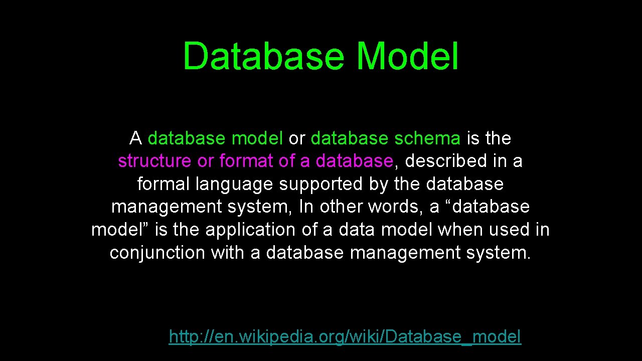 Database Model A database model or database schema is the structure or format of