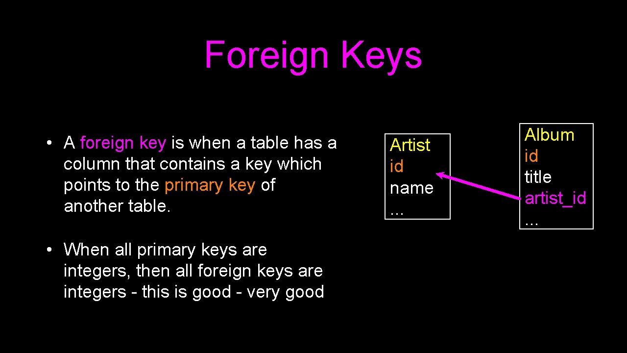Foreign Keys • A foreign key is when a table has a column that Foreign Keys • A foreign key is when a table has a column that
