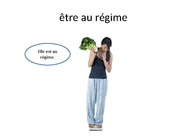 être au régime Elle est au régime. 