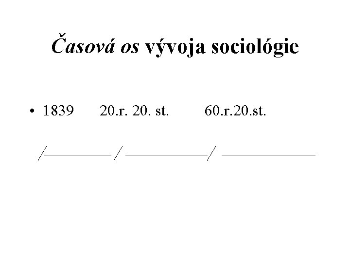 Časová os vývoja sociológie • 1839 20. r. 20. st. 60. r. 20. st.