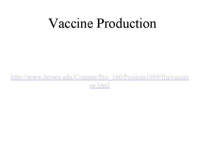 Vaccine Production http: //www. brown. edu/Courses/Bio_160/Projects 1999/flu/vaccin es. html 
