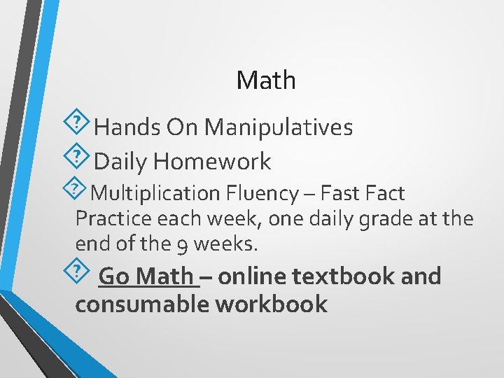 Math Hands On Manipulatives Daily Homework Multiplication Fluency – Fast Fact Practice each week,