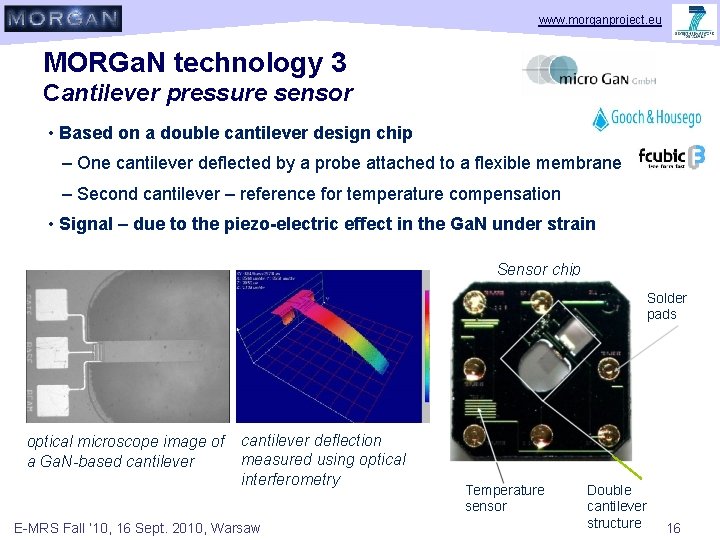 www. morganproject. eu MORGa. N technology 3 Cantilever pressure sensor • Based on a